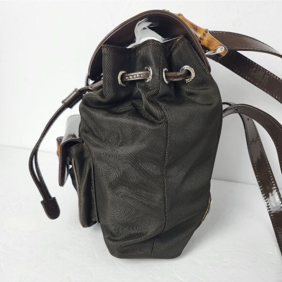 Gucci Bamboo Backpack Nylon Enamel Brown Made In Italy 8x8 main image 9